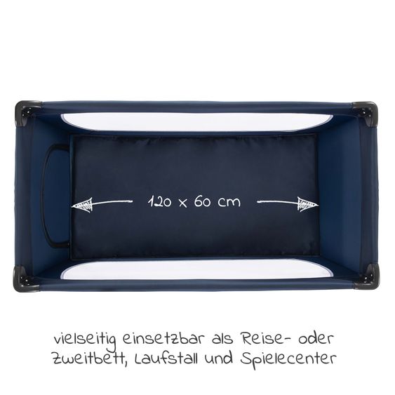 Hauck Reisebett Set Dream'n Play Plus inkl. Reisebett Matratze + 2 Spannbettlaken + Insektenschutz - Navy