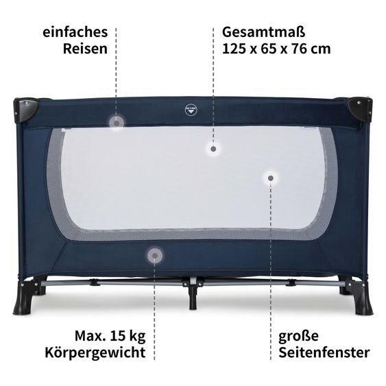 Hauck Reisebett Set Dream'n Play Plus inkl. Reisebett Matratze + 2 Spannbettlaken + Insektenschutz - Navy