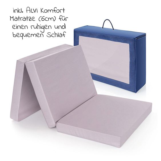 Hauck Reisebett Set Dream'n Play Plus inkl. Reisebett Matratze + 2 Spannbettlaken + Insektenschutz - Navy