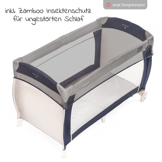 Hauck Reisebett Set Dream'n Play Plus inkl. Reisebett Matratze + 2 Spannbettlaken + Insektenschutz - Navy