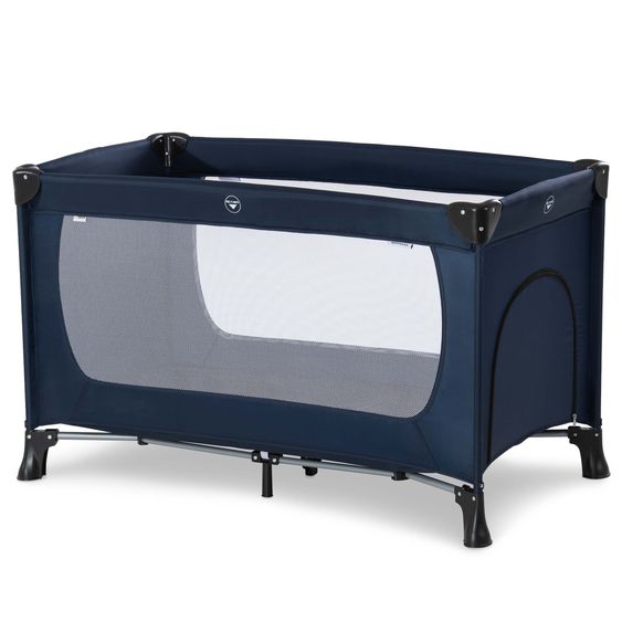Hauck Reisebett Set Dream'n Play Plus inkl. Reisebett Matratze + 2 Spannbettlaken + Insektenschutz - Navy