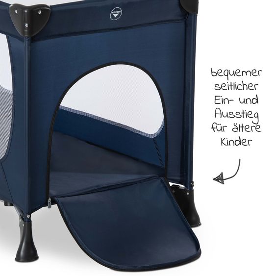 Hauck Reisebett Set Dream'n Play Plus inkl. Reisebett Matratze + 2 Spannbettlaken + Insektenschutz - Navy