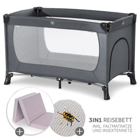 Hauck Travel cot set Dream'n Play Plus incl. travel cot mattress & insect screen - Grey