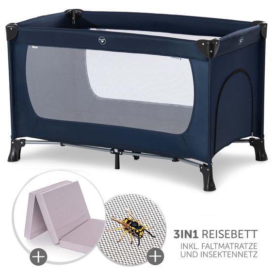 Hauck Reisebett Set Dream'n Play Plus inkl. Reisebett Matratze & Insektenschutz - Navy