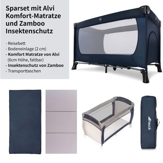 Hauck Reisebett Set Dream'n Play Plus inkl. Reisebett Matratze & Insektenschutz - Navy