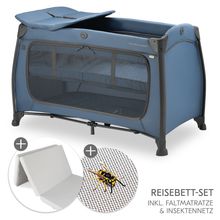 Lit De Voyage Set Play N Relax Center Incl. Matelas Confort, Housse, Matelas À Langer & Protection Contre Les Insectes - Bleu Foncé