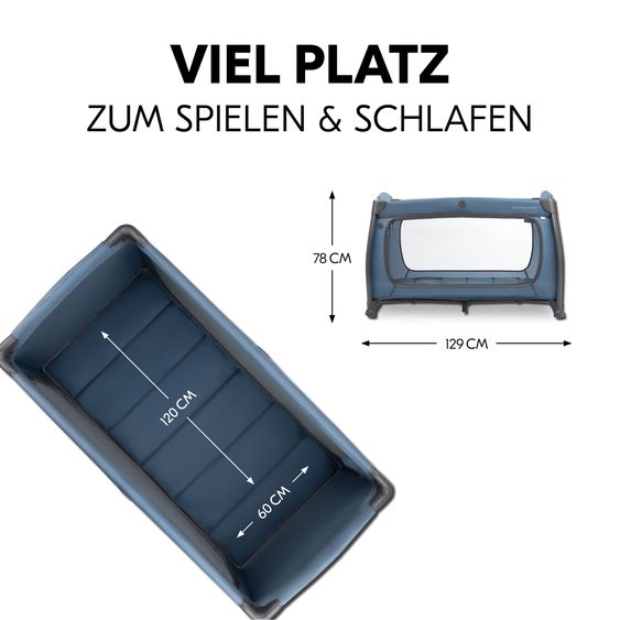 Hauck Reisebett Set Play N Relax Center inkl. Komfort Matratze, Einhang, Wickelauflage & Insektenschutz - Dark Blue
