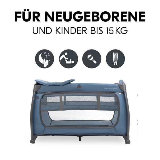 Hauck Reisebett Set Play N Relax Center inkl. Komfort Matratze, Einhang, Wickelauflage & Insektenschutz - Dark Blue