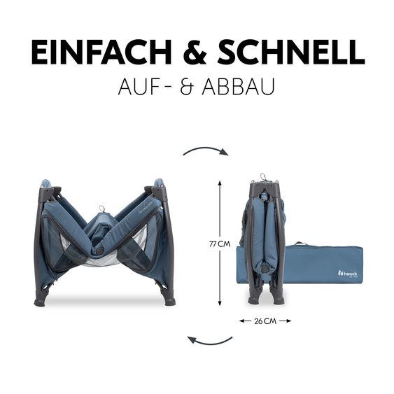 Hauck Reisebett Set Play N Relax Center inkl. Komfort Matratze, Einhang, Wickelauflage & Insektenschutz - Dark Blue
