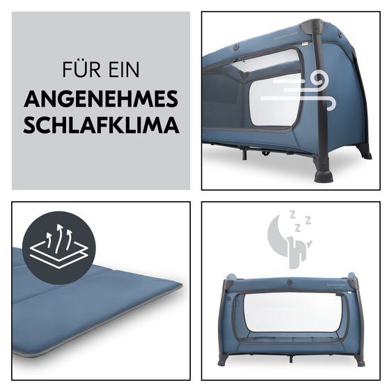 Hauck Reisebett Set Play N Relax Center inkl. Komfort Matratze, Einhang, Wickelauflage & Insektenschutz - Dark Blue
