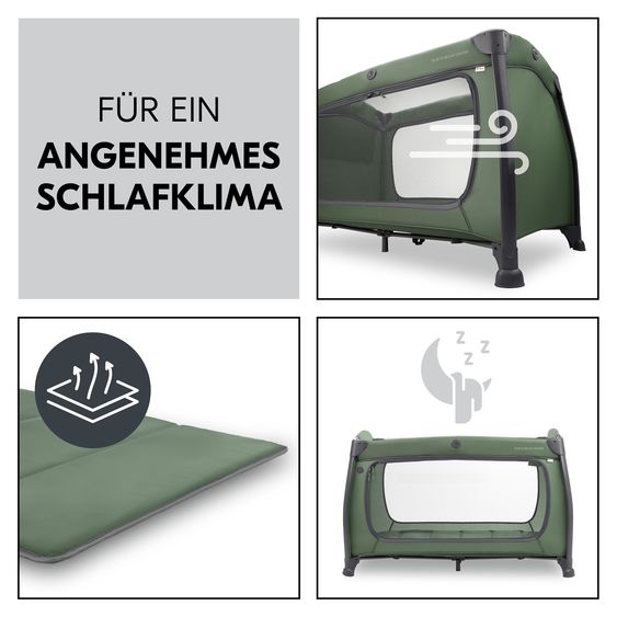 Hauck Lit De Voyage Set Play N Relax Center Incl. Matelas Confort, Housse, Matelas À Langer & Protection Contre Les Insectes - Vert Foncé