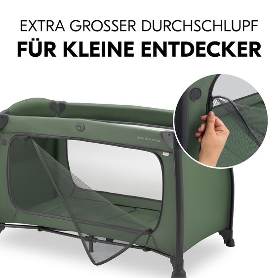 Hauck Lit De Voyage Set Play N Relax Center Incl. Matelas Confort, Housse, Matelas À Langer & Protection Contre Les Insectes - Vert Foncé