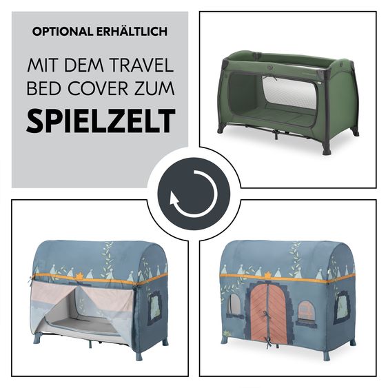 Hauck Reisebett Set Play N Relax Center inkl. Komfort Matratze, Einhang, Wickelauflage, wasserdichte Betteinlage & Insektenschutz - Dark Green