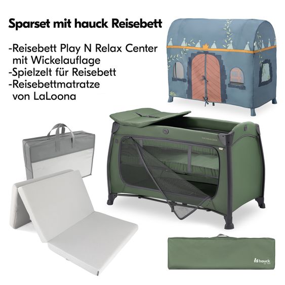 Hauck Reisebett Set Play N Relax Center inkl. Komfort Matratze & Spielzelt - Palace - Dark Green