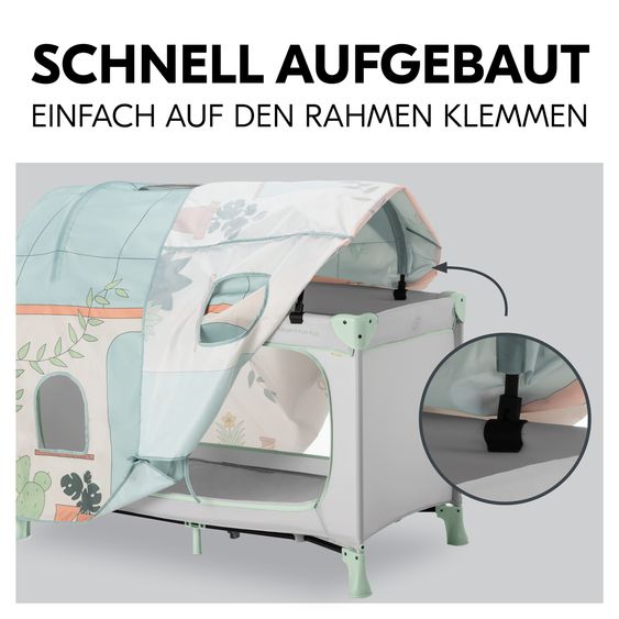 Hauck Reisebett Set Play N Relax Center inkl. Komfort Matratze & Spielzelt - Plants - Dark Green