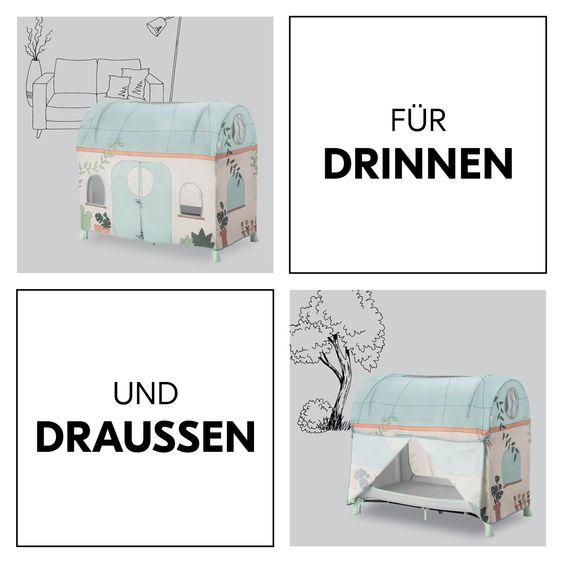Hauck Reisebett Set Play N Relax Center inkl. Komfort Matratze & Spielzelt - Plants - Dark Green