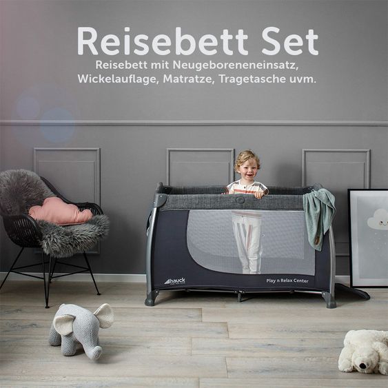 Hauck Reisebett-Set Play'n Relax Center (inkl. Wickelauflage, Höhe verstellbar) - Melange Grey