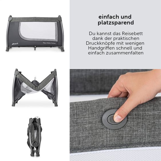 Hauck Reisebett-Set Play'n Relax Center (inkl. Wickelauflage, Höhe verstellbar) - Melange Grey