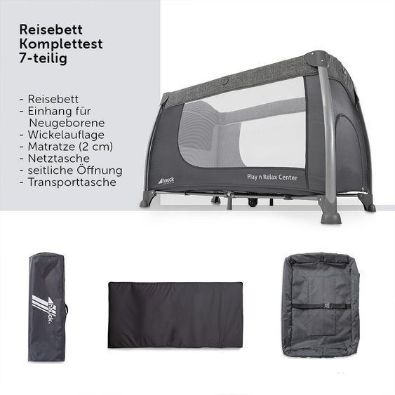 Hauck Reisebett-Set Play'n Relax Center (inkl. Wickelauflage, Höhe verstellbar) - Melange Grey