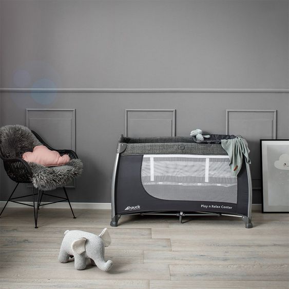 Hauck Reisebett-Set Play'n Relax Center (inkl. Wickelauflage, Höhe verstellbar) - Melange Grey