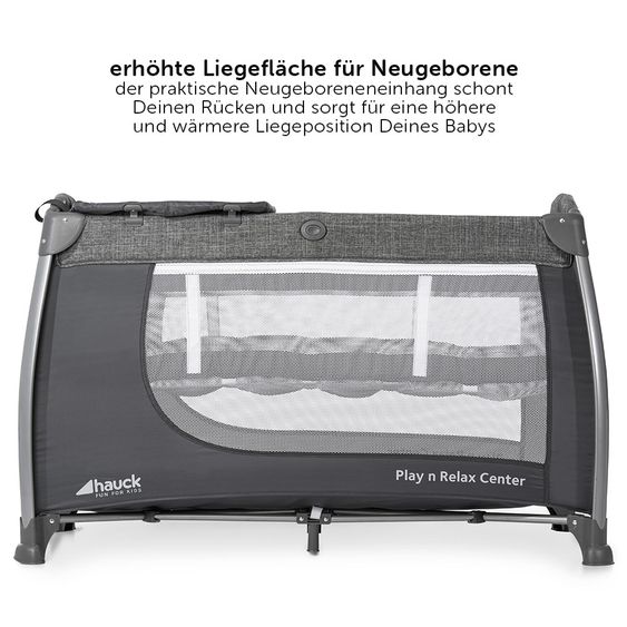 Hauck Reisebett-Set Play'n Relax Center (inkl. Wickelauflage, Höhe verstellbar) - Melange Grey