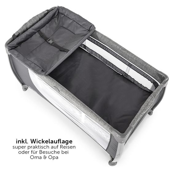 Hauck Reisebett-Set Play'n Relax Center (inkl. Wickelauflage, Höhe verstellbar) - Melange Grey