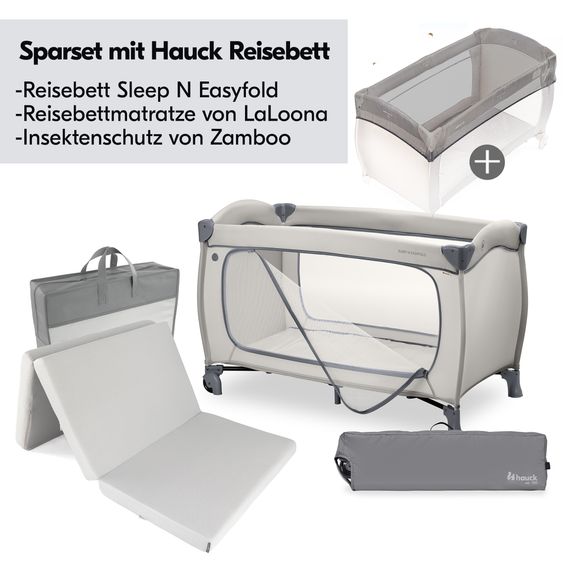 Hauck Reisebett Set Sleep N Easyfold inkl. Komfort Matratze & Insektenschutz - Dark Grey