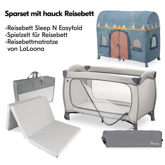 Hauck Reisebett Set Sleep N Easyfold inkl. Komfort Matratze & Spielzelt - Palace - Dark Grey