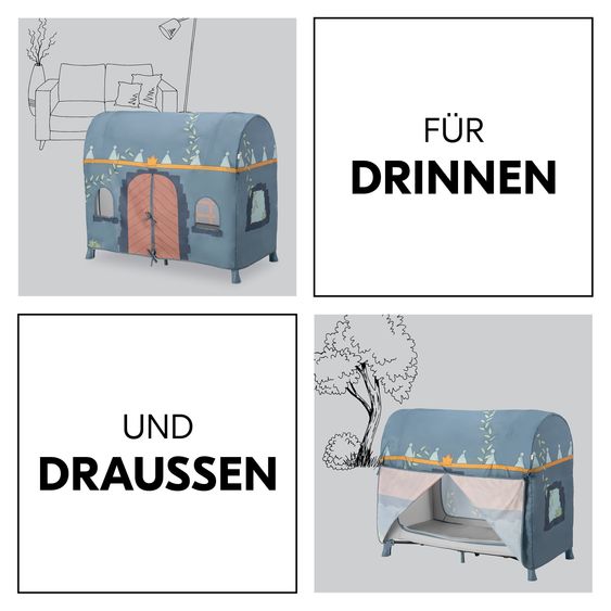 Hauck Reisebett Set Sleep N Easyfold inkl. Komfort Matratze & Spielzelt - Palace - Dark Grey