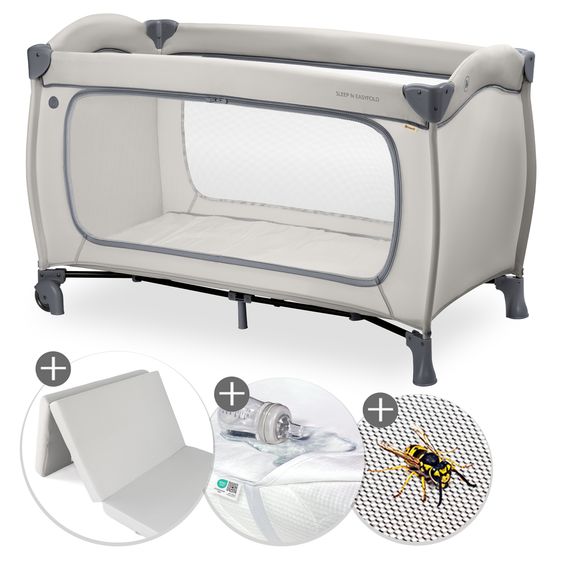 Hauck Reisebett Set Sleep N Easyfold inkl. Komfort Matratze, wasserdichte Betteinlage & Insektenschutz - Dark Grey