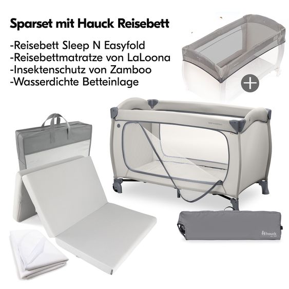 Hauck Reisebett Set Sleep N Easyfold inkl. Komfort Matratze, wasserdichte Betteinlage & Insektenschutz - Dark Grey
