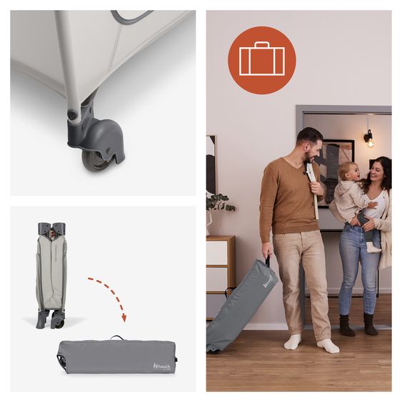 Hauck Reisebett Set Sleep N Easyfold inkl. Komfort Matratze, wasserdichte Betteinlage & Insektenschutz - Dark Grey