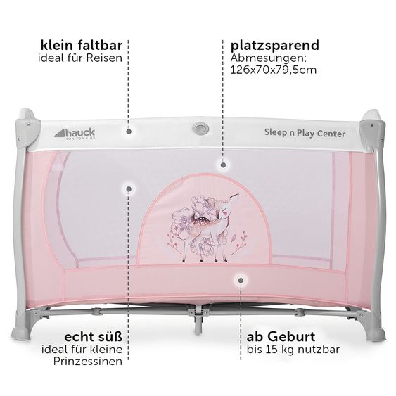 Hauck Reisebett-Set Sleep'n Play Center 3 (inkl. Wickelauflage, Höhe verstellbar) - Sweety