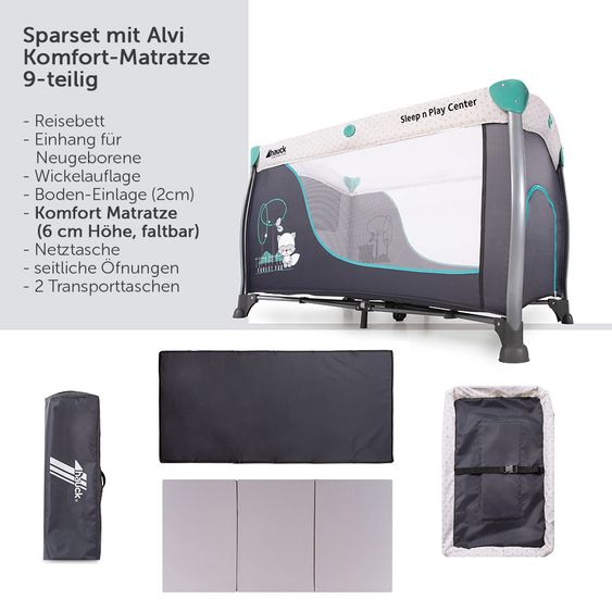 Hauck Reisebett Set Sleep'n Play Center 3 mit Matratze, Wickelauflage, höhenverstellbar - Forest Fun