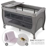 Hauck Reisebett Set Sleep'n Play Center (höhenverstellbar) inkl. Wickelauflage, Matratze & Insektenschutz - Nordic Grey