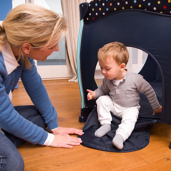 Hauck Reisebett-Set Sleep'n Play Center II - 60 x 120 - Multi Dots Navy - Jetzt inkl. GRATIS Aufbewahrungsfach
