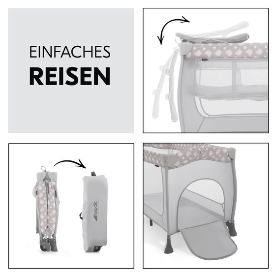 Hauck Reisebett Set Sleep N Play Center inkl. Komfort Matratze, Wickelauflage & Insektenschutz - Teddy - Grey