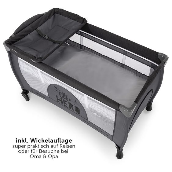 Hauck Reisebett-Set Sleep'n Play Center (inkl. Wickelauflage, Höhe verstellbar) - Little Hero