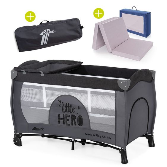Hauck Reisebett Set Sleep'n Play Center mit Matratze, Wickelauflage, höhenverstellbar - Little Hero