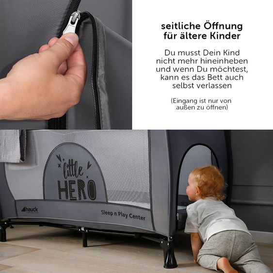 Hauck Reisebett Set Sleep'n Play Center mit Matratze, Wickelauflage, höhenverstellbar - Little Hero