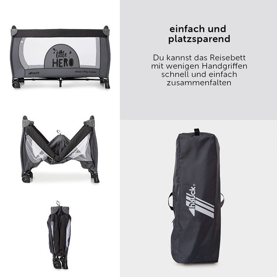 Hauck Reisebett Set Sleep'n Play Center mit Matratze, Wickelauflage, höhenverstellbar - Little Hero
