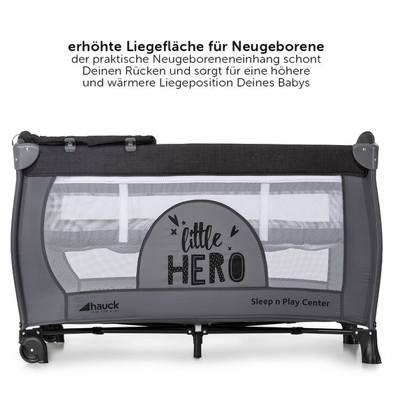 Hauck Reisebett Set Sleep'n Play Center mit Matratze, Wickelauflage, höhenverstellbar - Little Hero