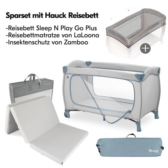 Hauck Reisebett Set Sleep N Play Go Plus inkl. Komfort Matratze & Insektenschutz - Dusty Blue