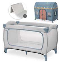 Reisebett Set Sleep N Play Go Plus inkl. Komfort Matratze & Spielzelt - Palace - Dusty Blue