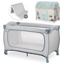 Reisebett Set Sleep N Play Go Plus inkl. Komfort Matratze & Spielzelt - Plants - Dusty Blue