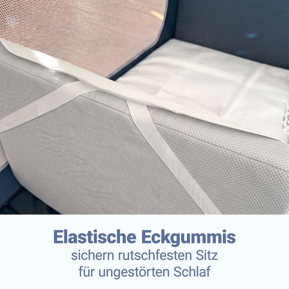 Hauck Lit De Voyage Set Sleep N Play Go Plus avec Matelas Confort, Protection De Lit Imperméable & Protection Contre Les Insectes - Bleu Poussiéreux