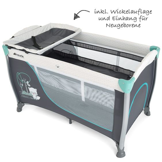 Hauck Reisebett Sleep'n Play Center II - Sparset inkl. Matratze, Wickelauflage, Babyeinsatz, Insektenschutz - Forest Fun