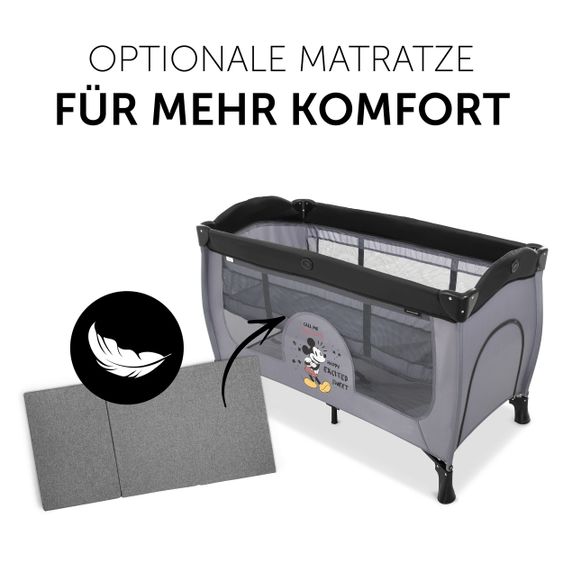 Hauck Reisebett Sleep'n Play Center mit Wickelauflage, höhenverstellbar, Rollen & seitlichem Einstieg - Disney - Mickey Mouse Grey