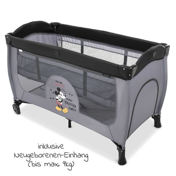 Hauck Reisebett Sleep'n Play Center mit Wickelauflage, höhenverstellbar, Rollen & seitlichem Einstieg - Disney - Mickey Mouse Grey