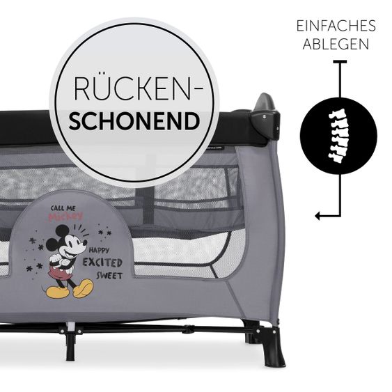 Hauck Reisebett Sleep'n Play Center mit Wickelauflage, höhenverstellbar, Rollen & seitlichem Einstieg - Disney - Mickey Mouse Grey